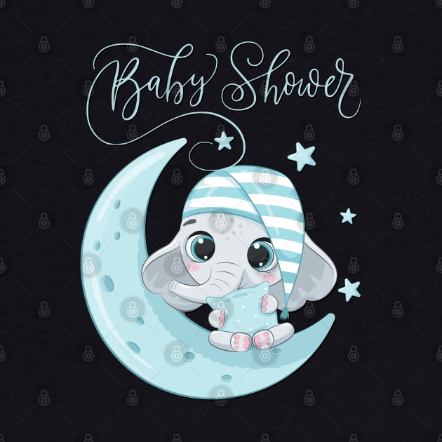 Baby shower Mommy to be Hello little One Sweet little elephant on a moon in pajamas cute baby outfit by BoogieCreates